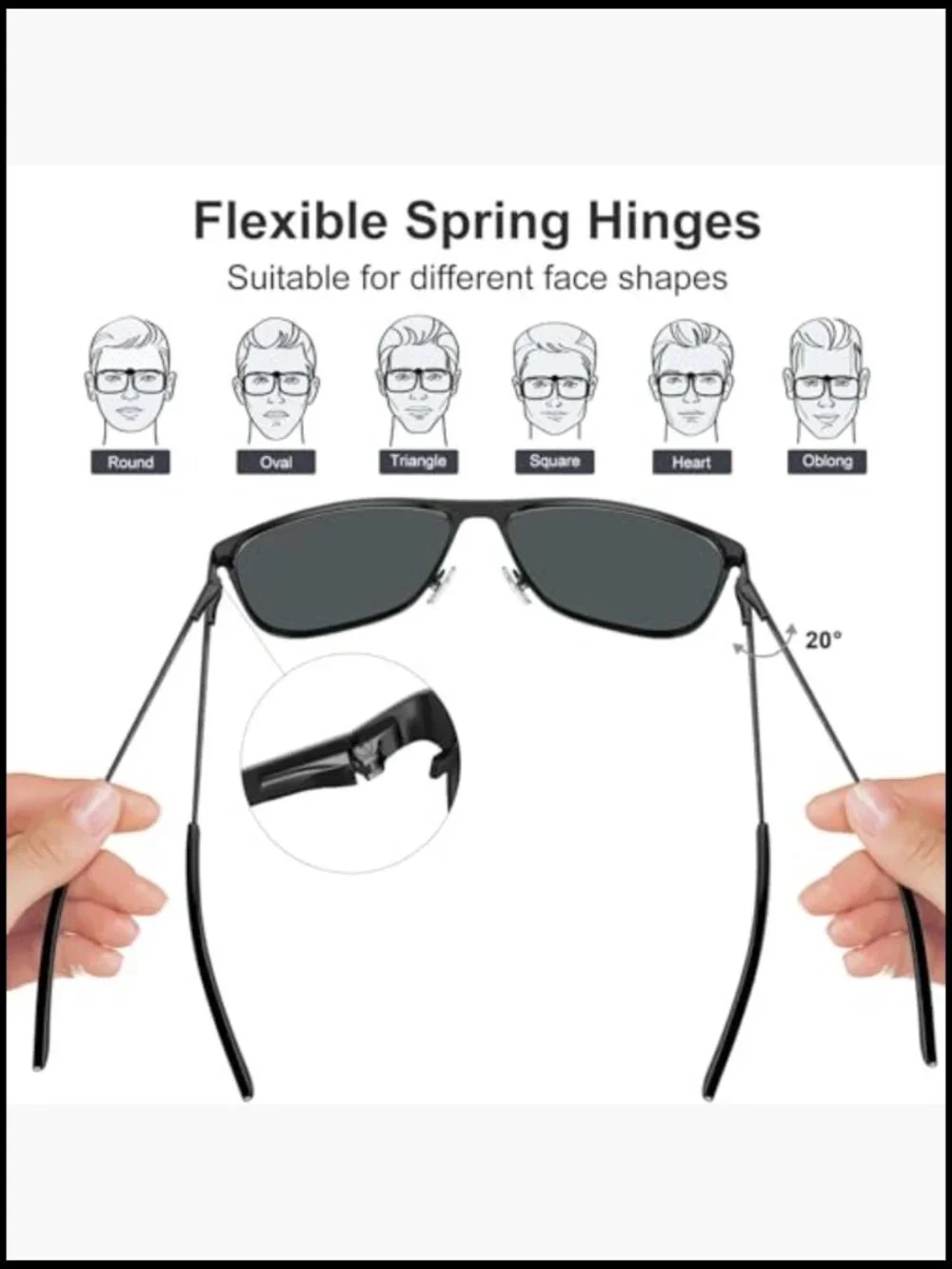 Spring Hinge Metal Polarized Sunglasses UV Protection Lightweight Square Sun
